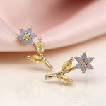 Faux gold flower stem crystal earrings 4321