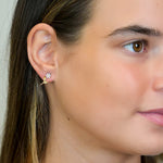 Faux gold flower stem crystal earrings 4321