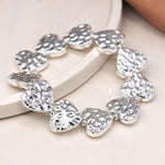 Silver plated hammered hearts bracelet 4325