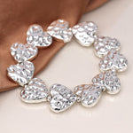 Silver plated hammered hearts bracelet 4325