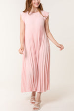 Cap Sleeve Pleated Maxi Dresso
