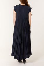 Cap Sleeve Pleated Maxi Dresso