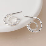 Silver plated scalloped and pave hoop earrings 4476