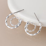 Silver plated scalloped and pave hoop earrings 4476