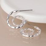 Silver plated scalloped and pave hoop earrings 4476