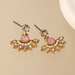 Golden, pink and white fan drop earrings 4555