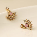 Golden, pink and white fan drop earrings 4555