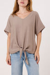 V-NECK SHORT SLEEVE BACK CROCHET TOP