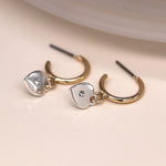 Golden open hoop and silver crystal heart earrings 3900