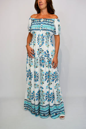 Aztec Border Leaf Print Button Maxi Dress