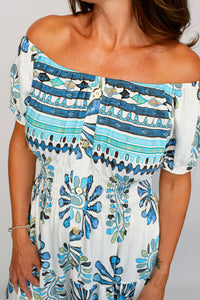 Aztec Border Leaf Print Button Maxi Dress