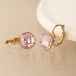 Golden and pink square crystal drop earrings 4585