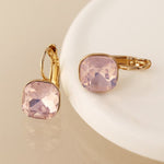 Golden and pink square crystal drop earrings 4585