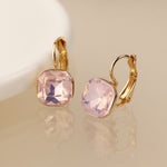 Golden and pink square crystal drop earrings 4585