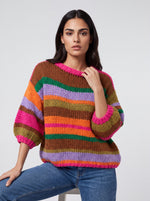 Colourful Stripe Puff Sleeve Jumper