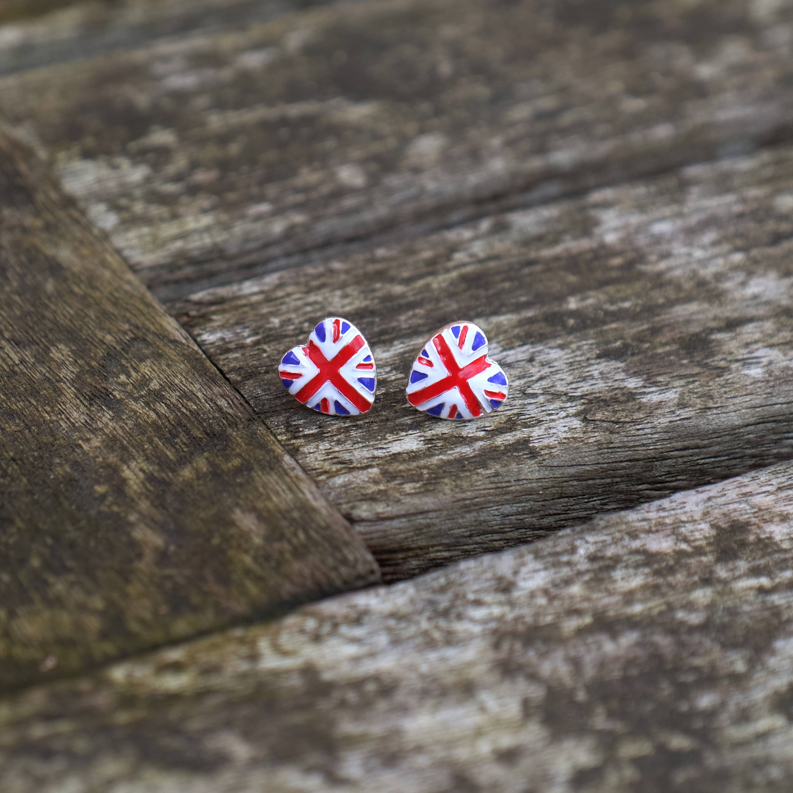 British Red Union Jack Flag Heart Stud Earrings