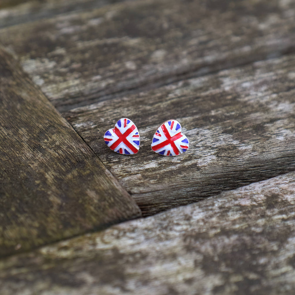 British Red Union Jack Flag Heart Stud Earrings