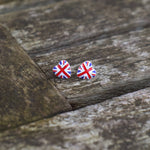 British Red Union Jack Flag Heart Stud Earrings