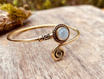 Golden Moonstone Bracelet / Brass / Adjustable / Spiral / Ethnic / Rustic / Bohemian  / Boho /