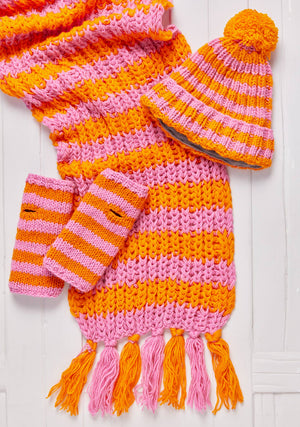 Pink Stripe Hand Knitted Handwarmers, fleece lined