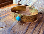 Hammered Brass Bracelet with Turquoise / Adjustable / Bohemian Jewellery / Ethnic Style / Rustic  / Boho / Gift for Her / Artisanal /