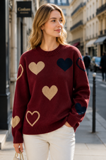 Mixed Heart Print Knit Jumper: Red