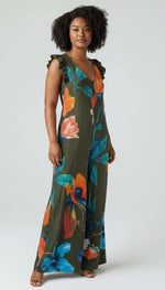 Floral Ruffle Sleeve Kimera Jumpsuit : Navy