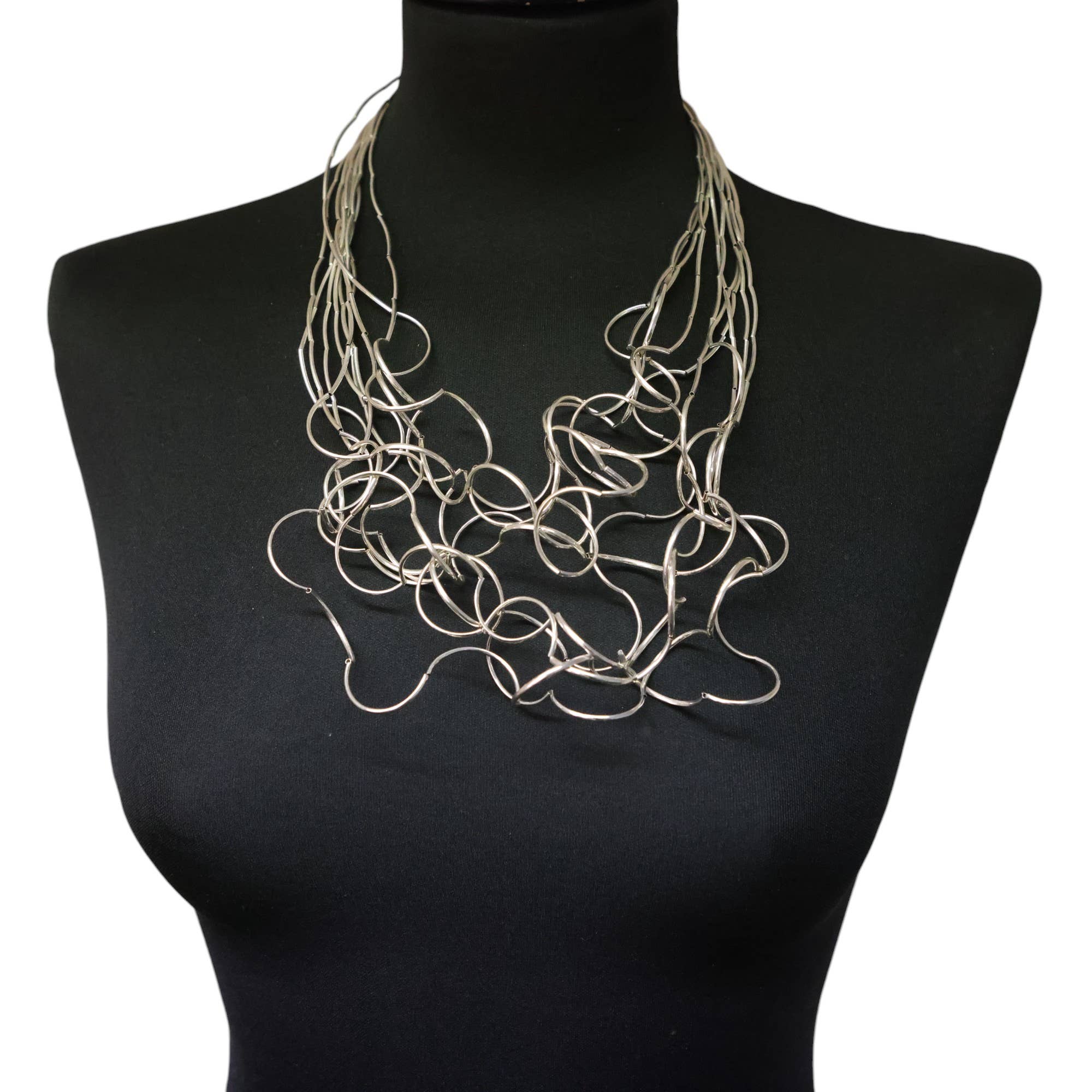 Statement Multi Strand Necklace NK190SIL: Short Silver