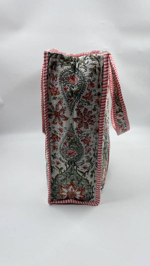 100% Cotton Kantha Quilted Boho Reversible Floral Tote Bag
