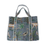 Reversible Jungle Print Quilted Cotton Tote Bag: Orange
