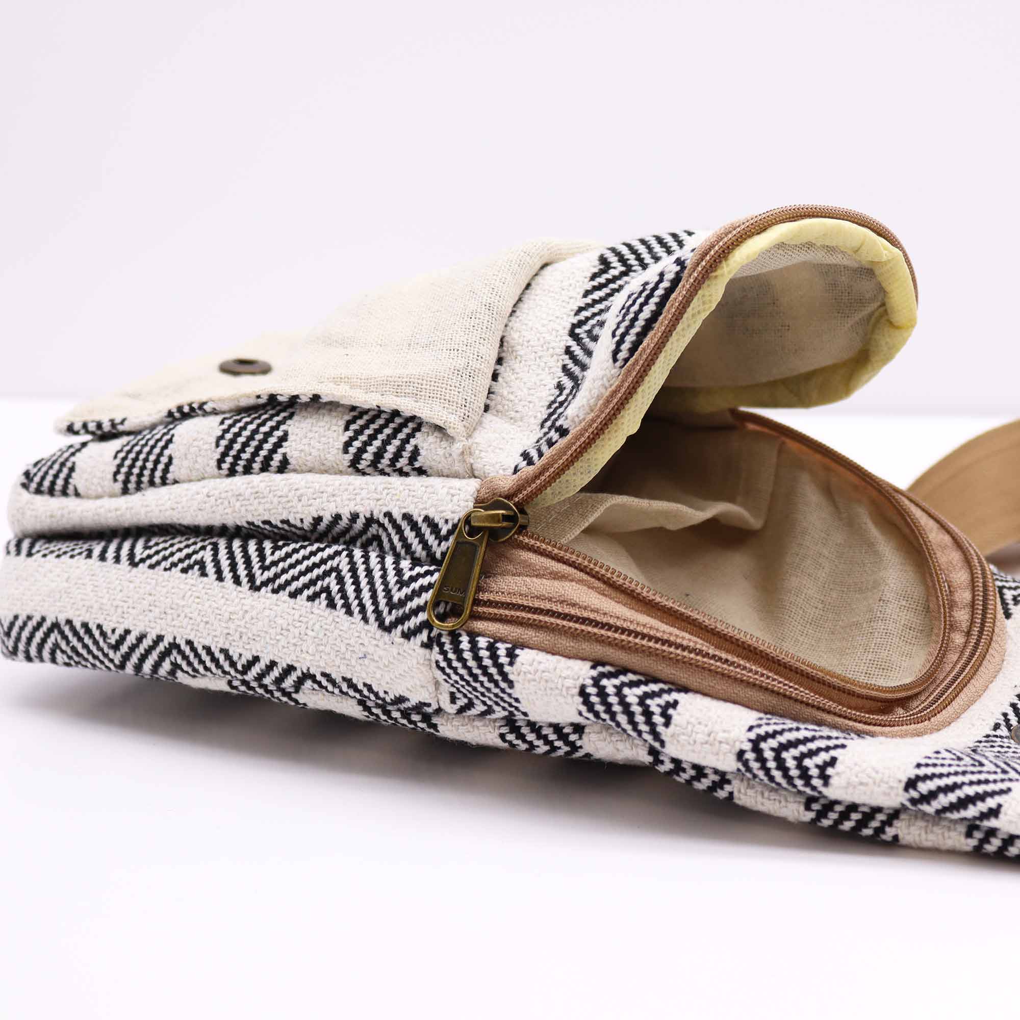 Natural Cotton Cross-Body Bags: Grey & White