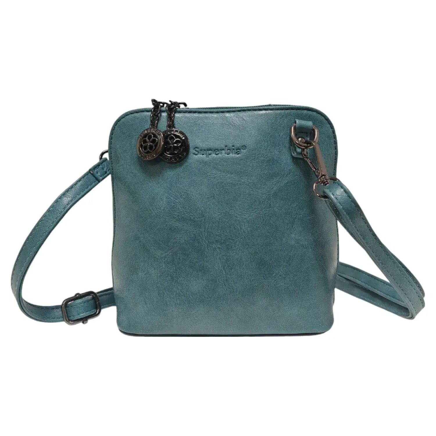 Superbia Pewter Hardware Small Box Zip Around Cross Body Bag: Green