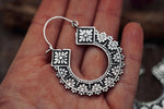 Floral Boho Hoops, Silver Plated Brass Hoop Earrings, Ethnic Statement Earrings, Lightweight Artisan Jeweller, Gift for Her