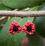 Poppy Red Flower Drop Hook Earrings