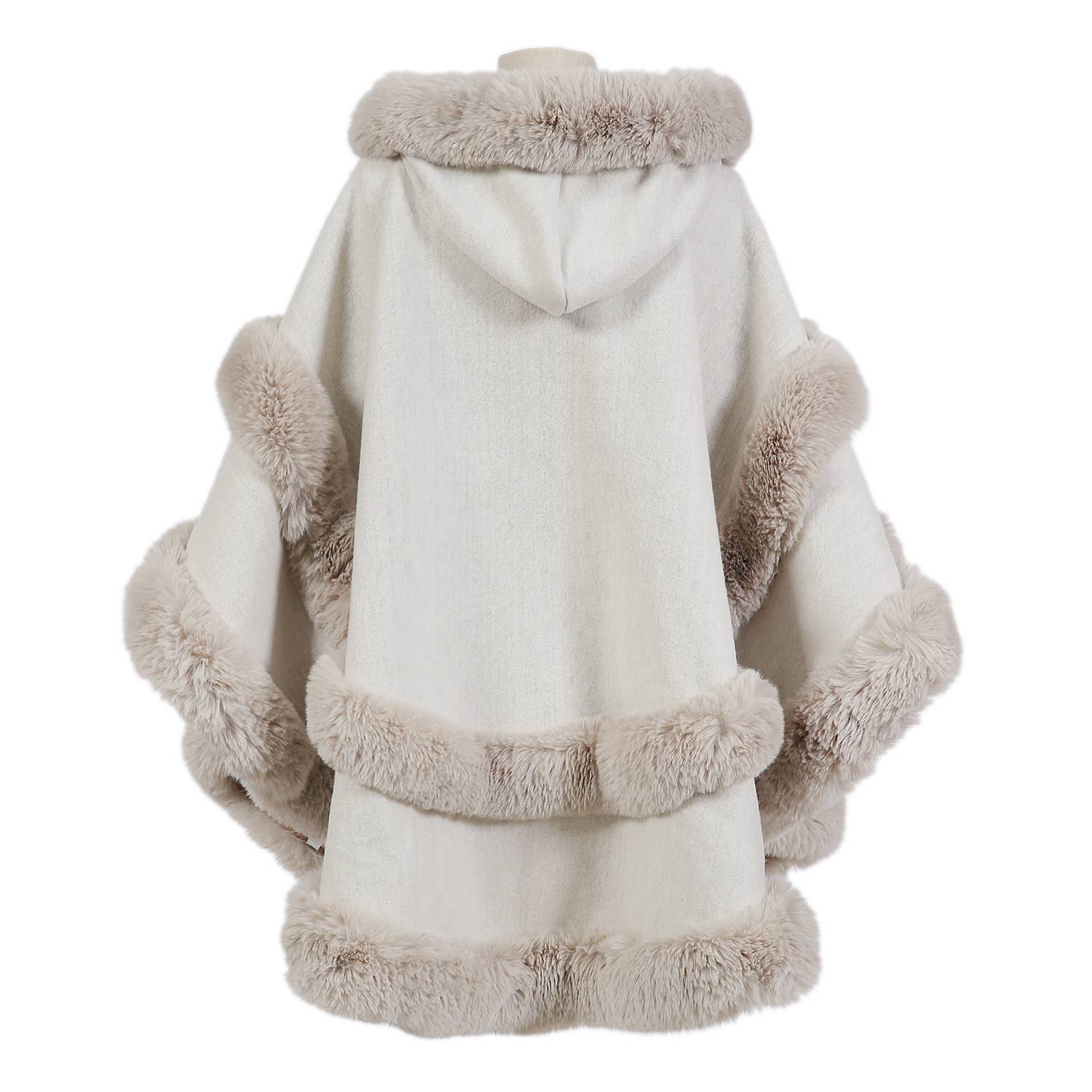 Poncho Cape with Plush Faux Fur Detailing PE378: Silver