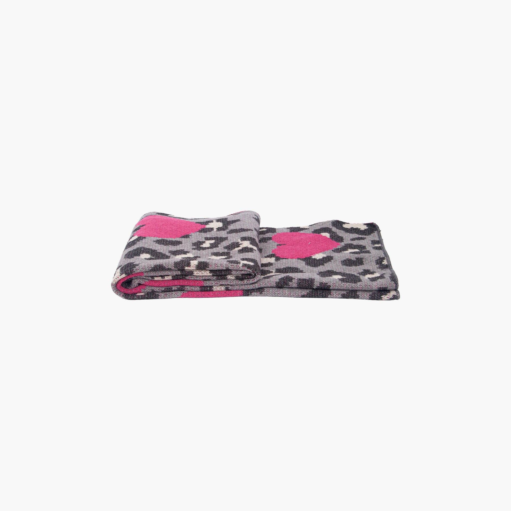 Wylda Grey Leopard and Hearts Heavyweight Scarf: One-size