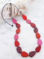 FB6501R LONG WOODEN PEBBLE NECKLACE
