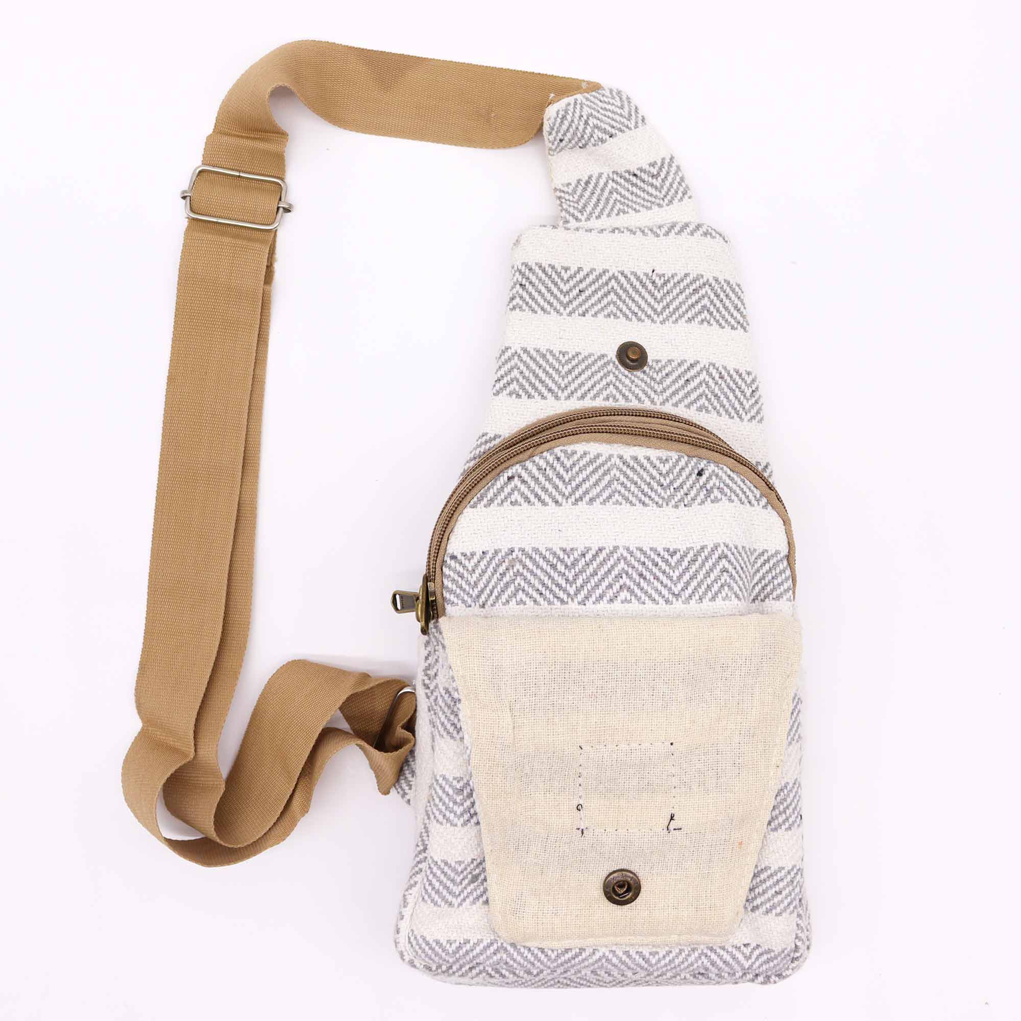 Natural Cotton Cross-Body Bags: Grey & White
