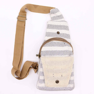 Natural Cotton Cross-Body Bags: Tan & Pink