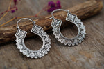 Floral Boho Hoops, Silver Plated Brass Hoop Earrings, Ethnic Statement Earrings, Lightweight Artisan Jeweller, Gift for Her