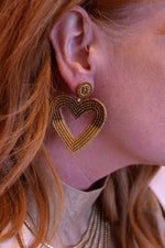 GOLD HEART TWO TONE BEADED EARRINGS