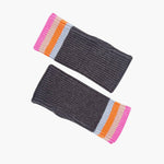 Dollie Wrist Warmers- Dark Grey, Rainbow Stripe: One-size