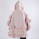 Poncho Cape with Plush Faux Fur Detailing PE378: Silver