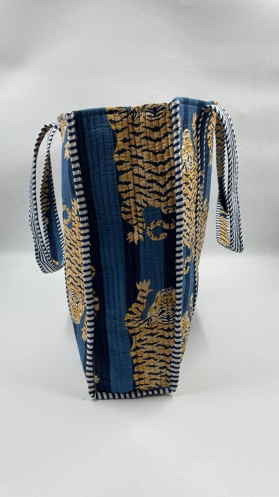 100% Cotton Kantha Quilted Boho Tiger Reversible Tote Bag
