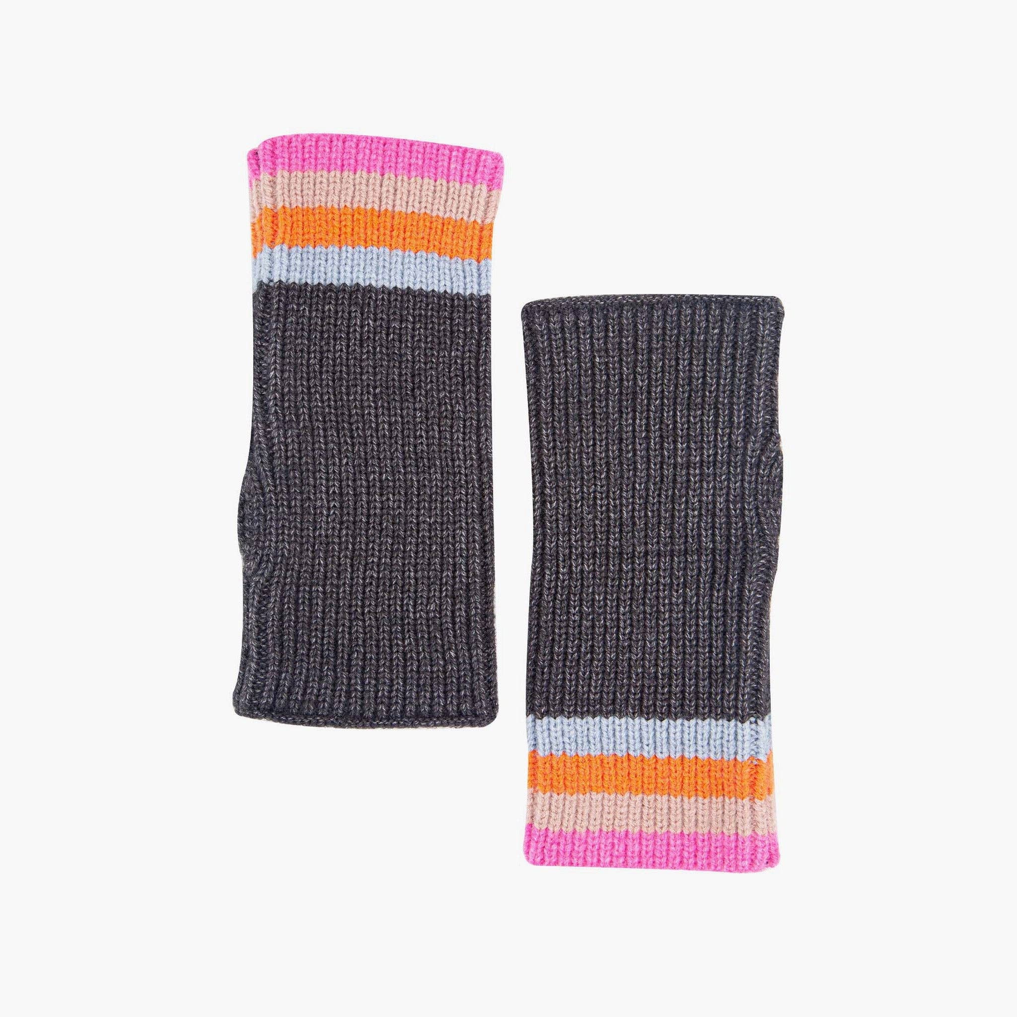 Dollie Wrist Warmers- Dark Grey, Rainbow Stripe: One-size