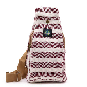 Natural Cotton Cross-Body Bags: Tan & Pink