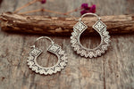 Floral Boho Hoops, Silver Plated Brass Hoop Earrings, Ethnic Statement Earrings, Lightweight Artisan Jeweller, Gift for Her