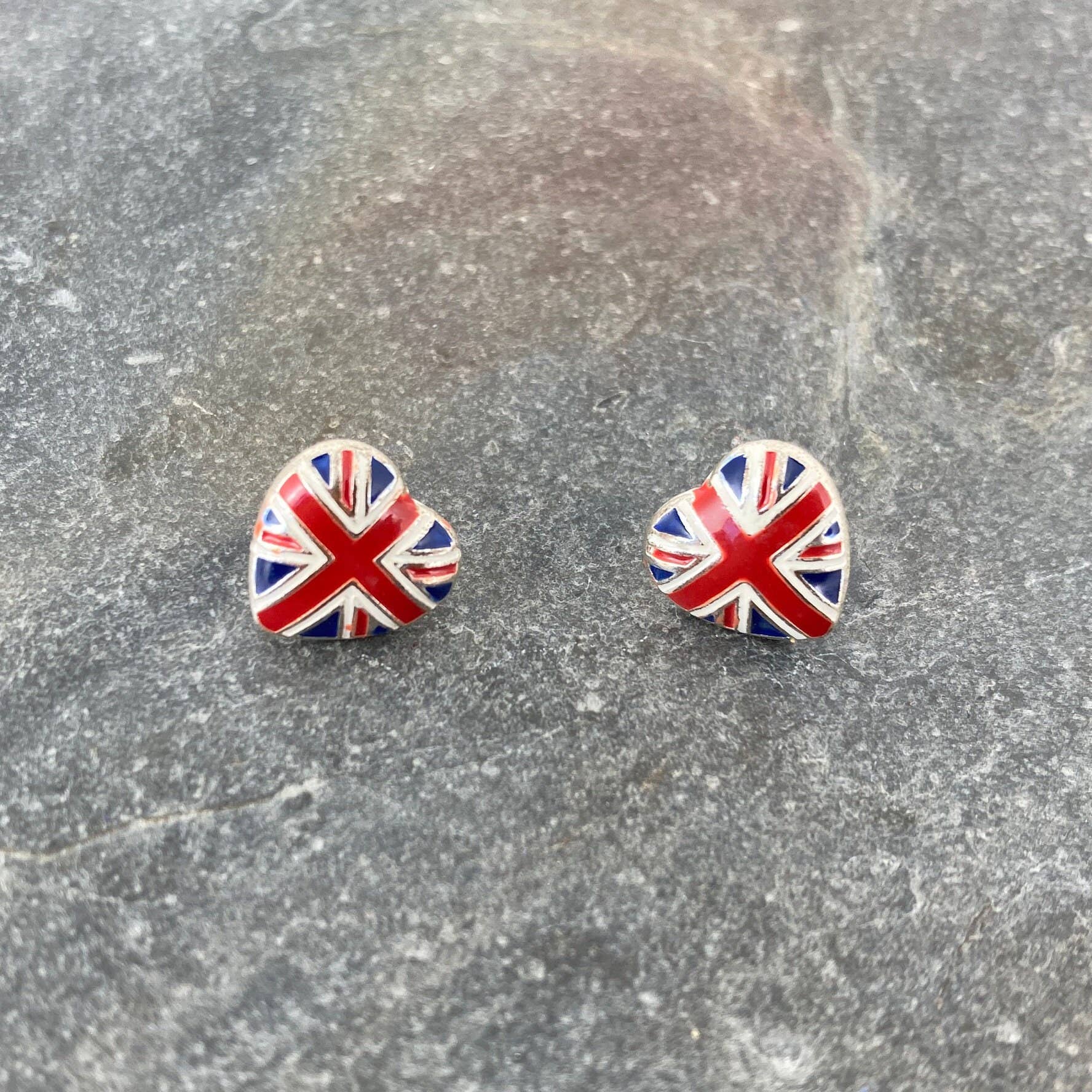 British Red Union Jack Flag Heart Stud Earrings