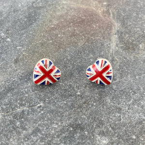 British Red Union Jack Flag Heart Stud Earrings