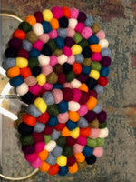 Felt Pom Pom Round Multicolour Coasters Handmade 10 cm